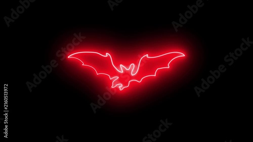 Glowing Red Neon Bat Halloween Animation on Black Background 4K