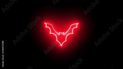 Glowing Red Neon Bat Halloween Animation on Black Background 4K