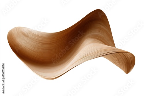 Curved flowing abstract lines in light brown and beige, silky smooth texture, isolated on white background.
