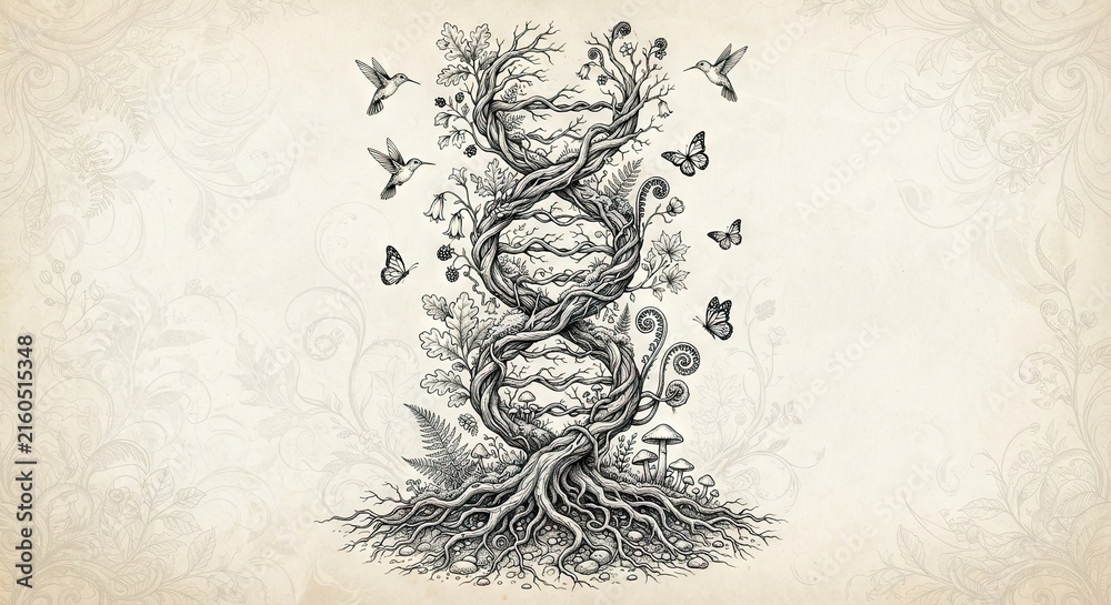 Naklejka premium Intricate tree of life shaped like a DNA double helix