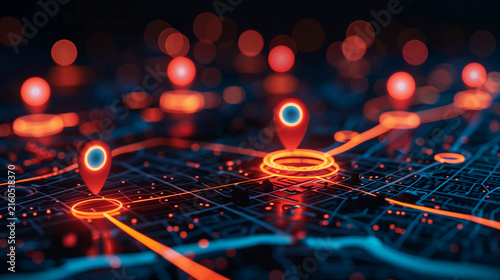 Map with glowing location pins and SEO icons representing local search optimization for businesses. local SEO, Google Business Profile, map search, SEO location, local marketing