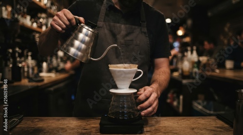 Barista Pouring Hot Water into Coffee Filter