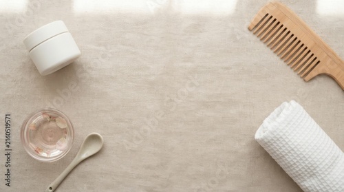 Minimalist Spa Setup with Natural Beauty Products and Accessories