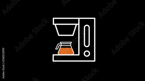 Animated line icon of a coffee maker brewing fresh coffee into a pot on a black background. Great for morning and cafe themes.