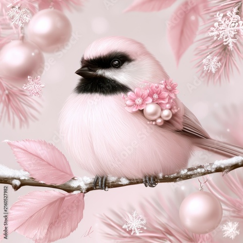 Pink Feathered Bird in Winter