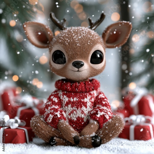 Cute Cartoon Deer in Sweater