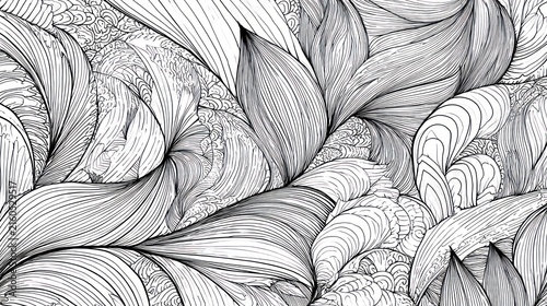 Abstract black and white linear pattern of flowing organic shapes and lines