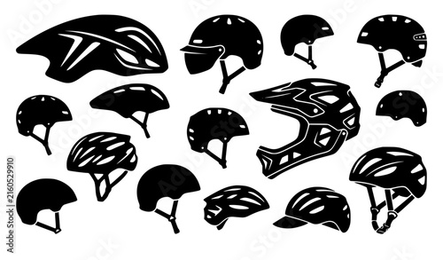 Various bicycle and skate helmet silhouettes for extreme sports