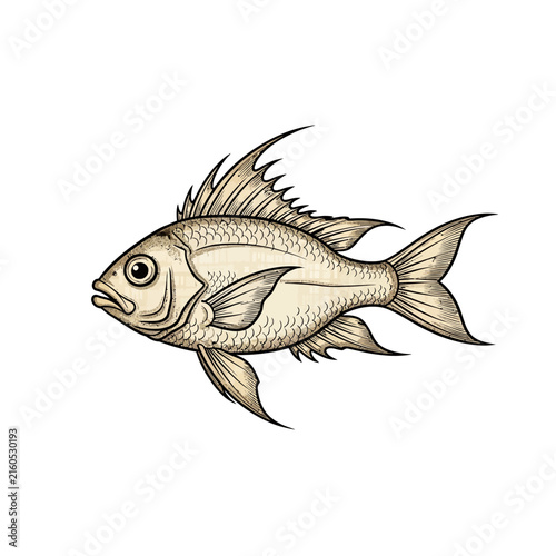 Fotografie Engraved vintage illustration of a sea fish isolated on white background