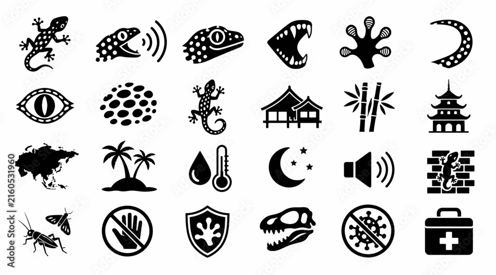 Obraz premium Black and white icon set of various symbols and signs 4.