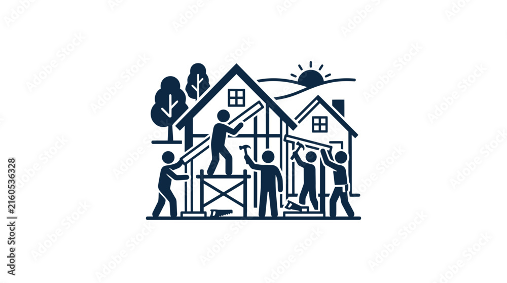Fototapeta premium Construction Team Building House Icon Set Isolated Transparent Background