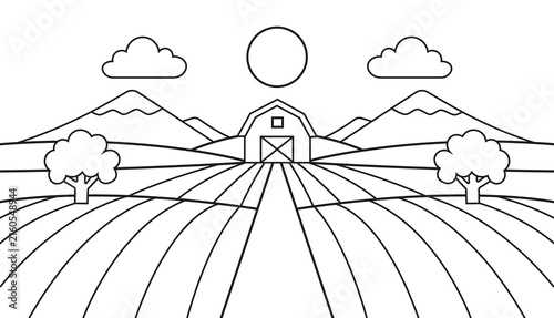 Quadro su tela Illustration de paysage de dessin animé, contour dessiné à la main, style gribou