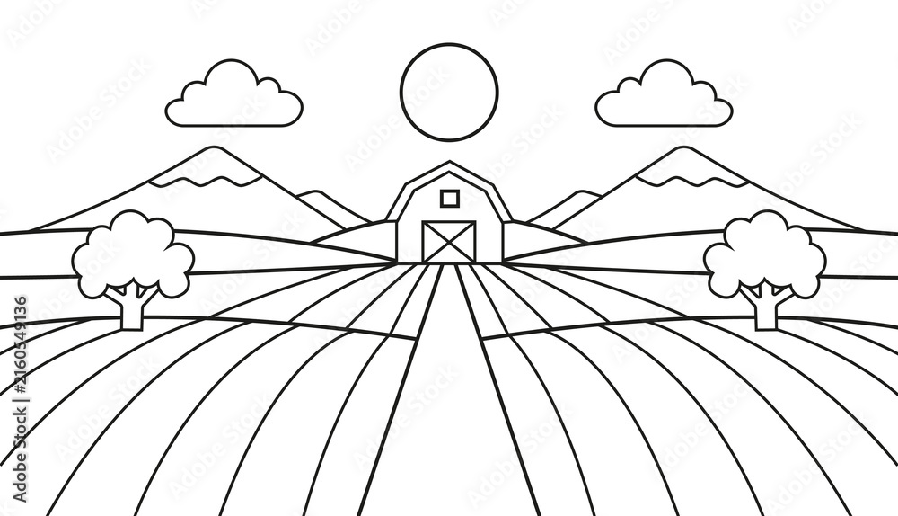 Fototapeta premium countryside cartoon outline hand drawn Line Art illustration doodle art coloring page for kids