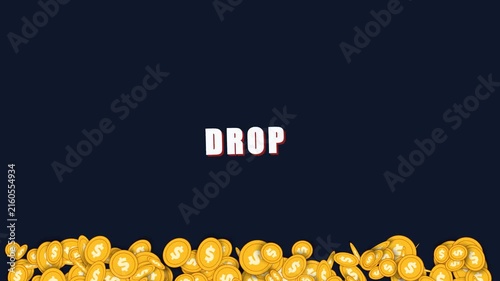Gold Dollar Coins Falling and Stacking on Dark Background Animation Loop