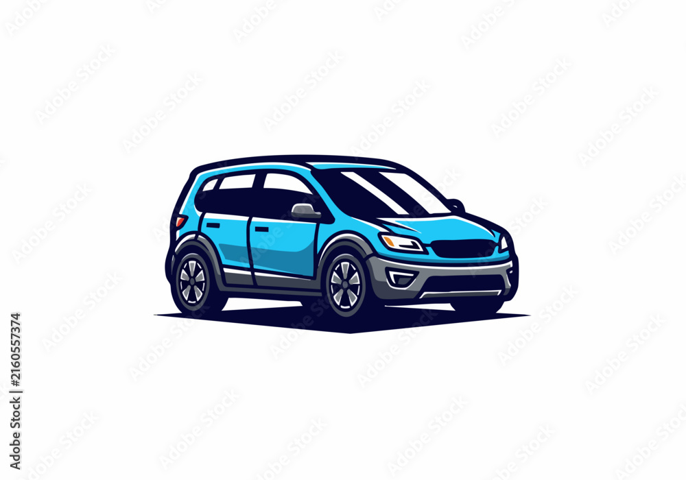 Fototapeta premium Blue SUV car illustration with detailed design features