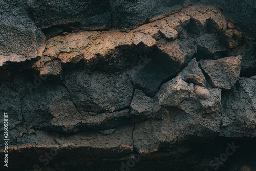 Quadro su tela Cracked Lava Rock Texture and Volcanic Stone Formation in Lanzarote