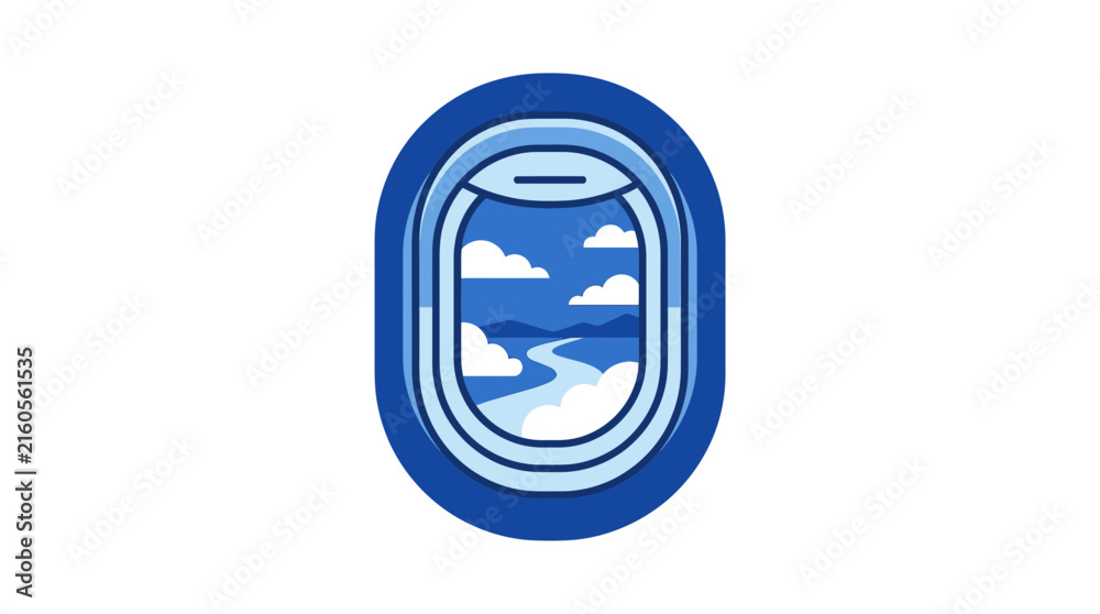 Fototapeta premium Airplane Window View With Clouds And Landscape Illustration