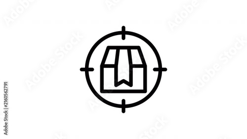 Minimalist cardboard shipping box inside target crosshair loop motion graphic for shipment tracking concept