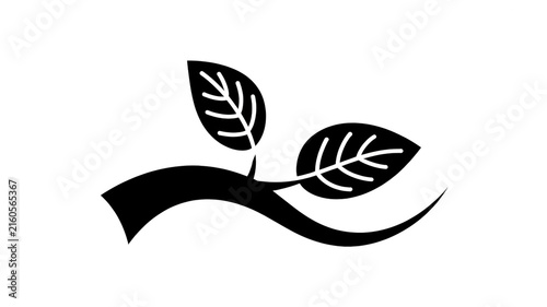 Minimalist Silhouette of a Small Branch with Two Leaves for Nature or Organic Branding Design