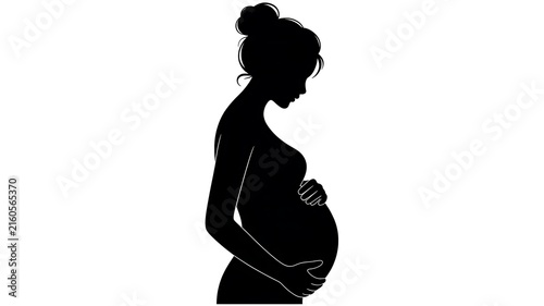 Minimalist Black Silhouette of a Pregnant Woman Holding Her Belly with Elegant Contour