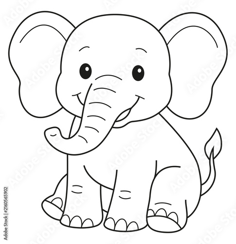 Foto Niedliche Elefanten-Cartoon-Umrisse, handgezeichnete Linienkunst-Illustration, D