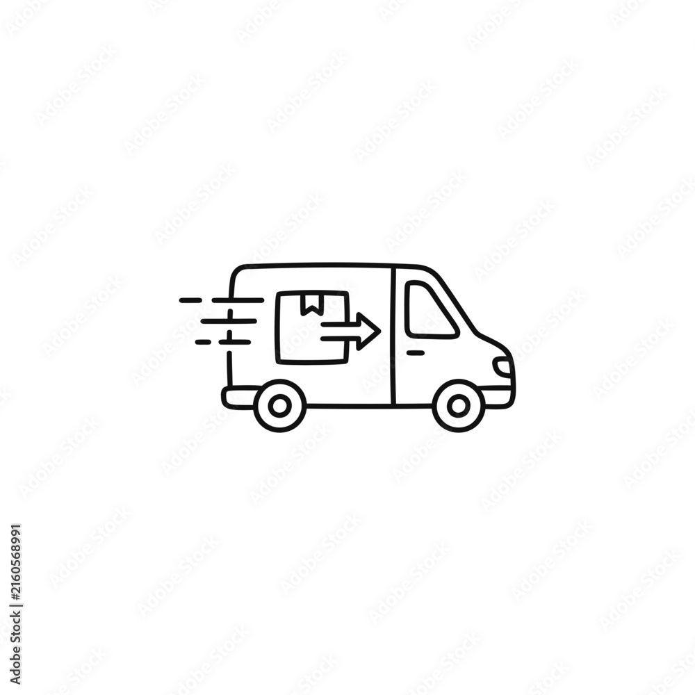 Fototapeta premium Small courier delivery van line icon.