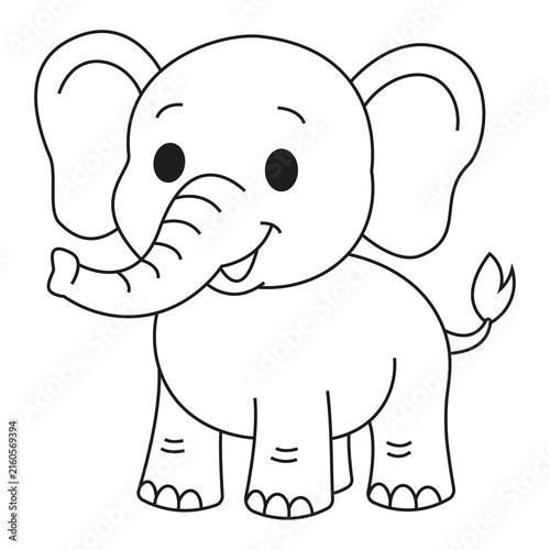 Quadro su tela Niedliche Elefanten-Cartoon-Umrisse, handgezeichnete Linienkunst-Illustration, D