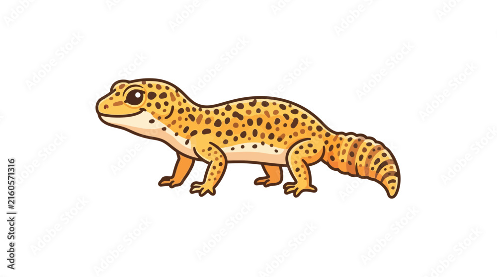Fototapeta premium Cute Leopard Gecko Cartoon Vector Illustration on White Background