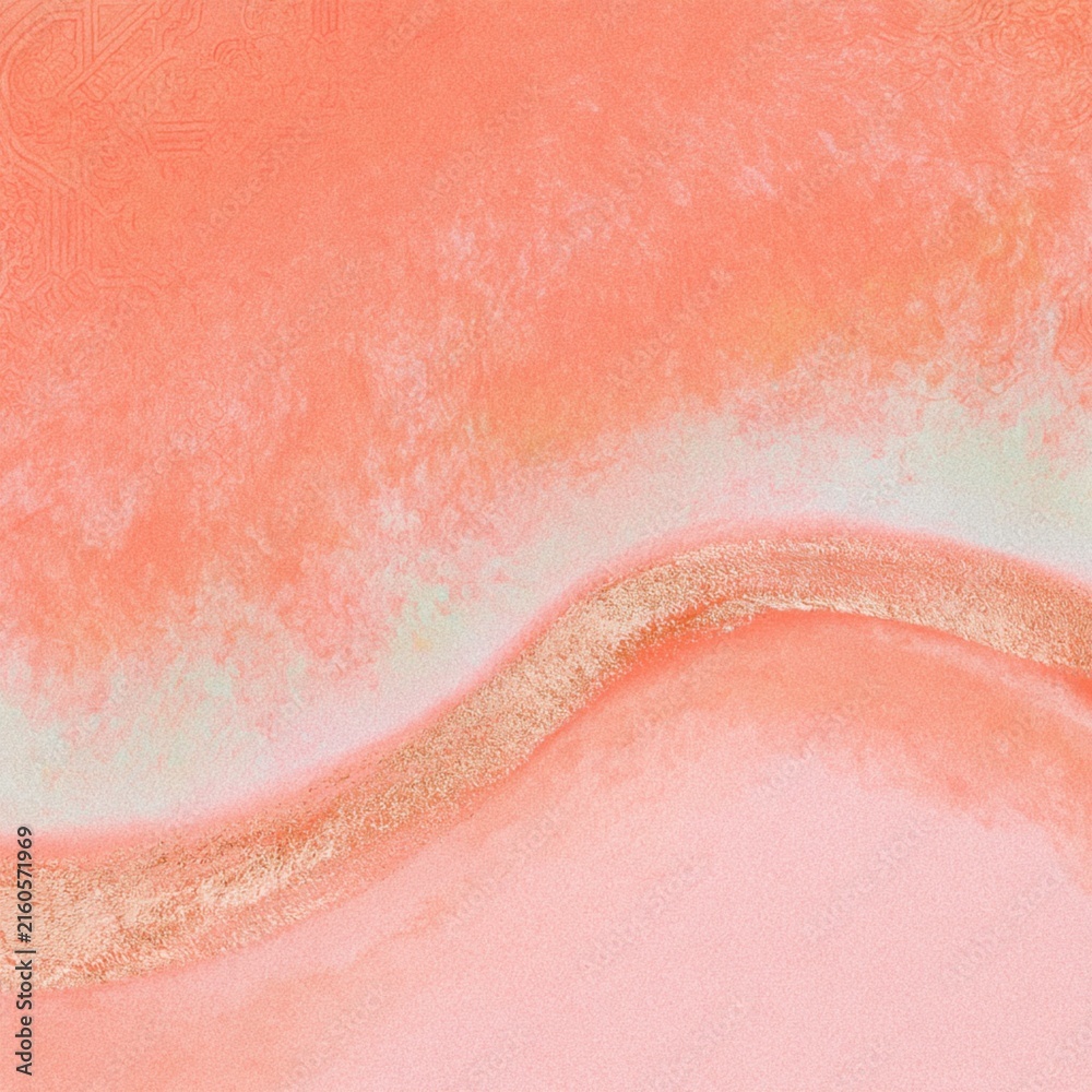 Fototapeta premium 우아한 골드 라인과 전통 문양이 어우러진 핑크빛 수채화 배경 Elegant pink watercolor background with gold lines and traditional