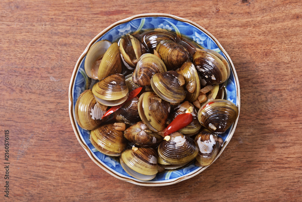 Fototapeta premium Marinated river clam, Taiwan food appetizer