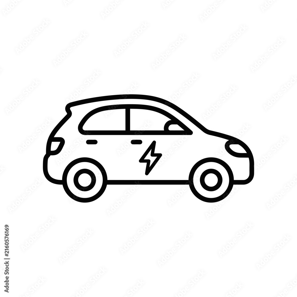 Fototapeta premium Electric hatchback car outline icon representing eco friendly urban mobility and green automotive transport with electric hatchback charging