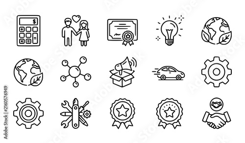 Business Services Calculator Diploma Marketing Eco Chemistry Car and Loyalty Icons