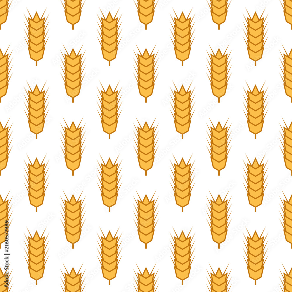 Fototapeta premium Vector Seamless Pattern with Agriculture Wheat and Cereal Ears on White Background. Organic Wheat, Rice Ear Design Template. Bread, Beer Packaging, Farming, Organic Food Concepts