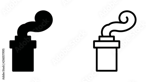 Chimney Smoke Icons: A set of two chimney icons, one solid black and one outline, depict smoke curling upwards, representing industrial pollution or heating.