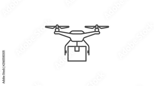 Clean Minimalist Black and White Drone with Delivery Box Attached for E Commerce with high quality professional line art symbols for modern creative design and digital branding projects