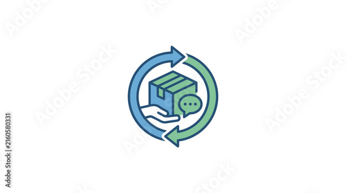 Clean Minimalist Delivery Chat Icon with Circular Arrows in Blue and Green Gradient with high quality professional line art symbols for modern creative design and digital branding projects