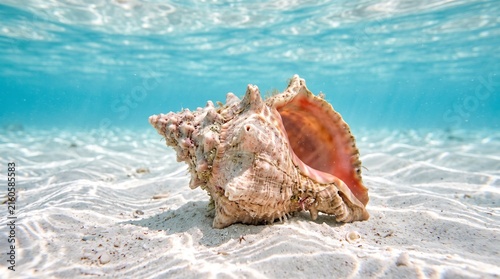 Canvas Print Los roques conch shell resting on white sand underwater