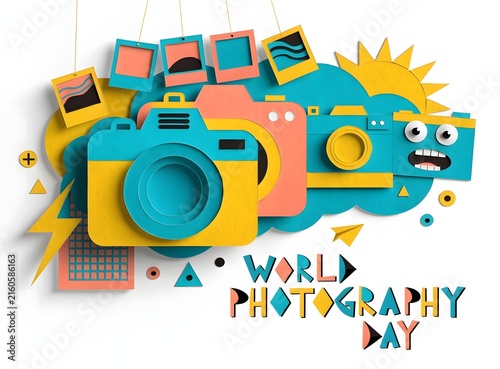 World photography day colorful paper art.