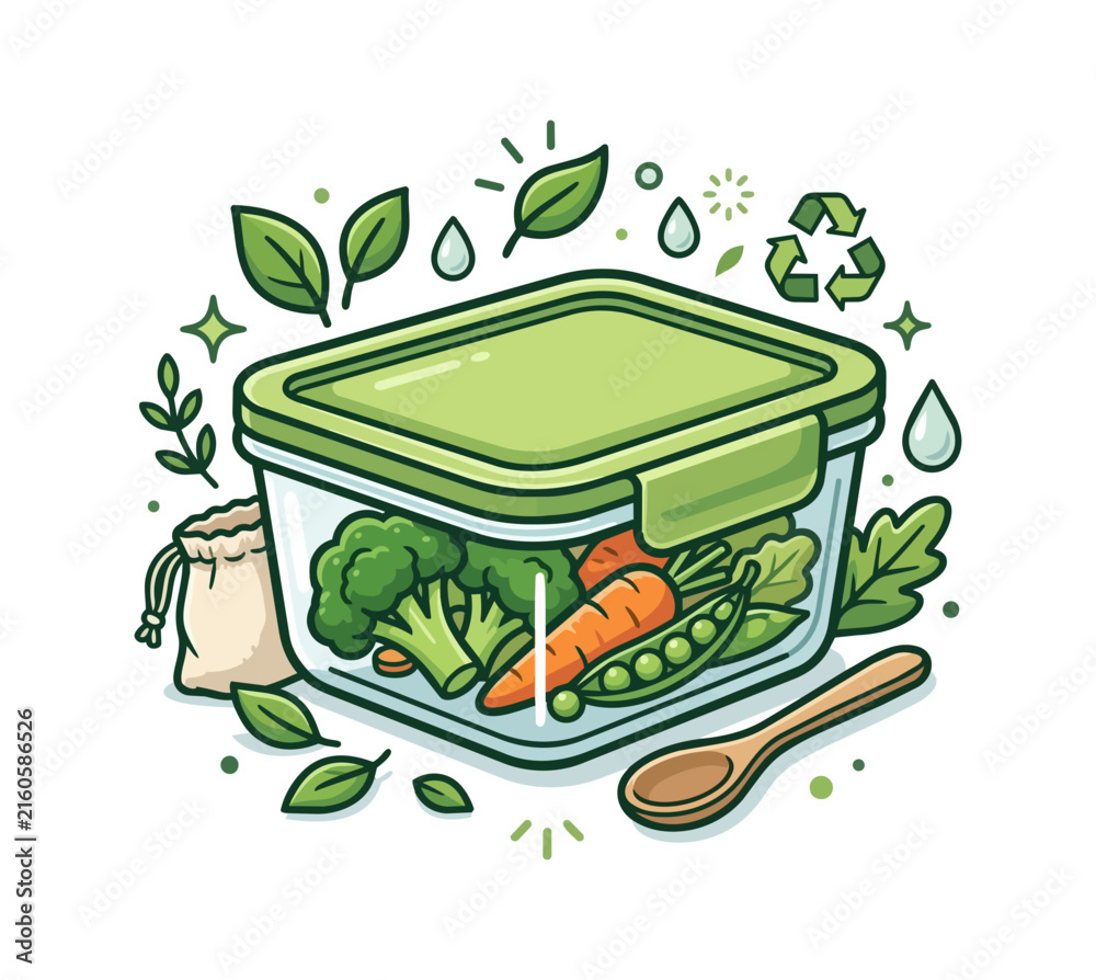 Fototapeta premium Healthy meal container with fresh vegetables and spoon