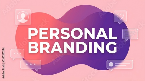 Personal branding text displayed on a vibrant purple and orange abstract liquid shape background design