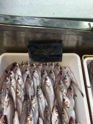 Canvastavla Fresh fish in box. Fish ready for sale in market