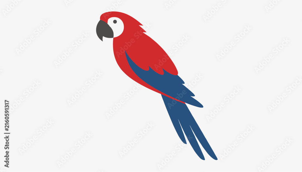 Obraz premium Minimalist vector illustration of a red and blue scarlet macaw parrot in profile against a light gray background.
