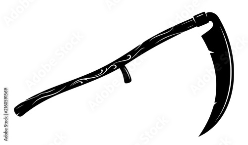 Konstfotografi Black vintage scythe silhouette traditional farming and medieval tool vector