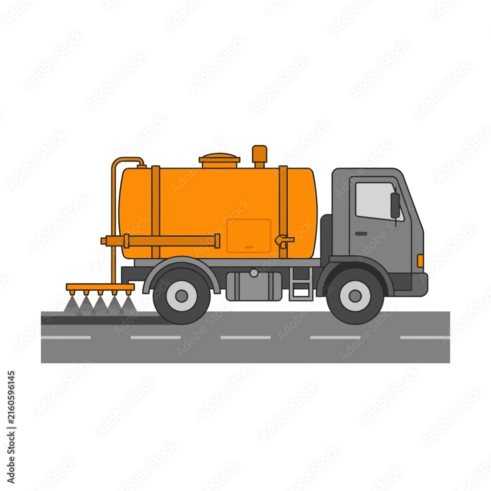 Fototapeta premium Street Sweeper Truck Cleaning City Roads And Pavement Service
