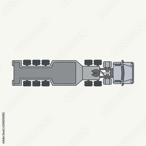 Top View Perspective Of A Heavy Duty Truck And Trailer Illustration