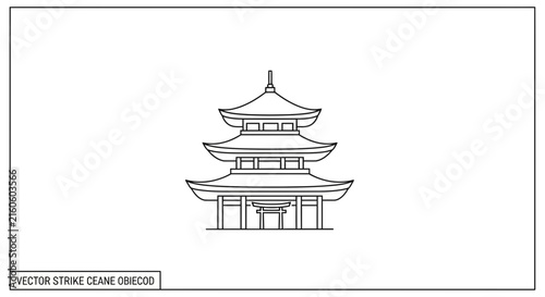Traditional Japanese Pagoda Architecture - Clean Vector Outline