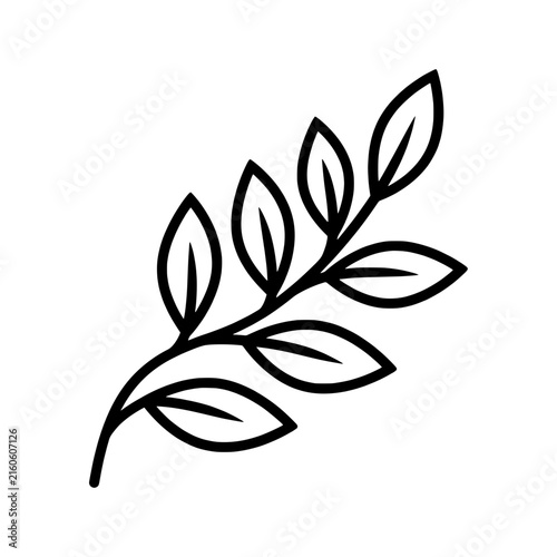Leaf branch botanical sprig slender curved stem outline line art vector icon