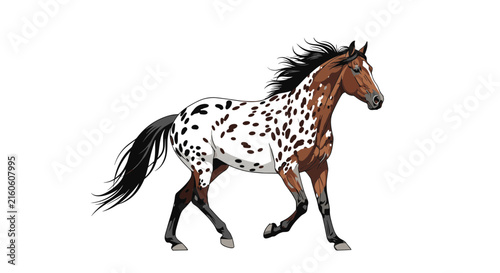 Bild auf Leinwand Beautiful brown and white appaloosa horse galloping gracefully with running motion, isolated on a clean white background