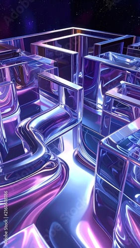 Futuristic glass maze interior design.