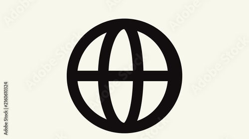 Black globe symbol minimalist design suitable for web graphics. Ideal for digital icons, global communication, technologyrelated projects, and brand identity.